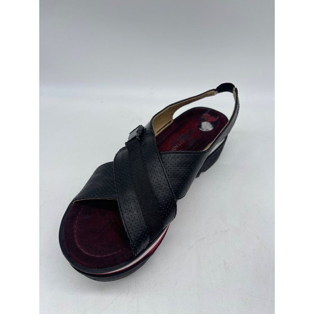 Adrienne Vittadini Women Black Slingback Platform Cross Front Sandal Size 8